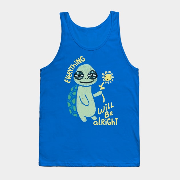 Everything Will Be Alright Turtle Holding Flower Tank Top by rainingdrawps